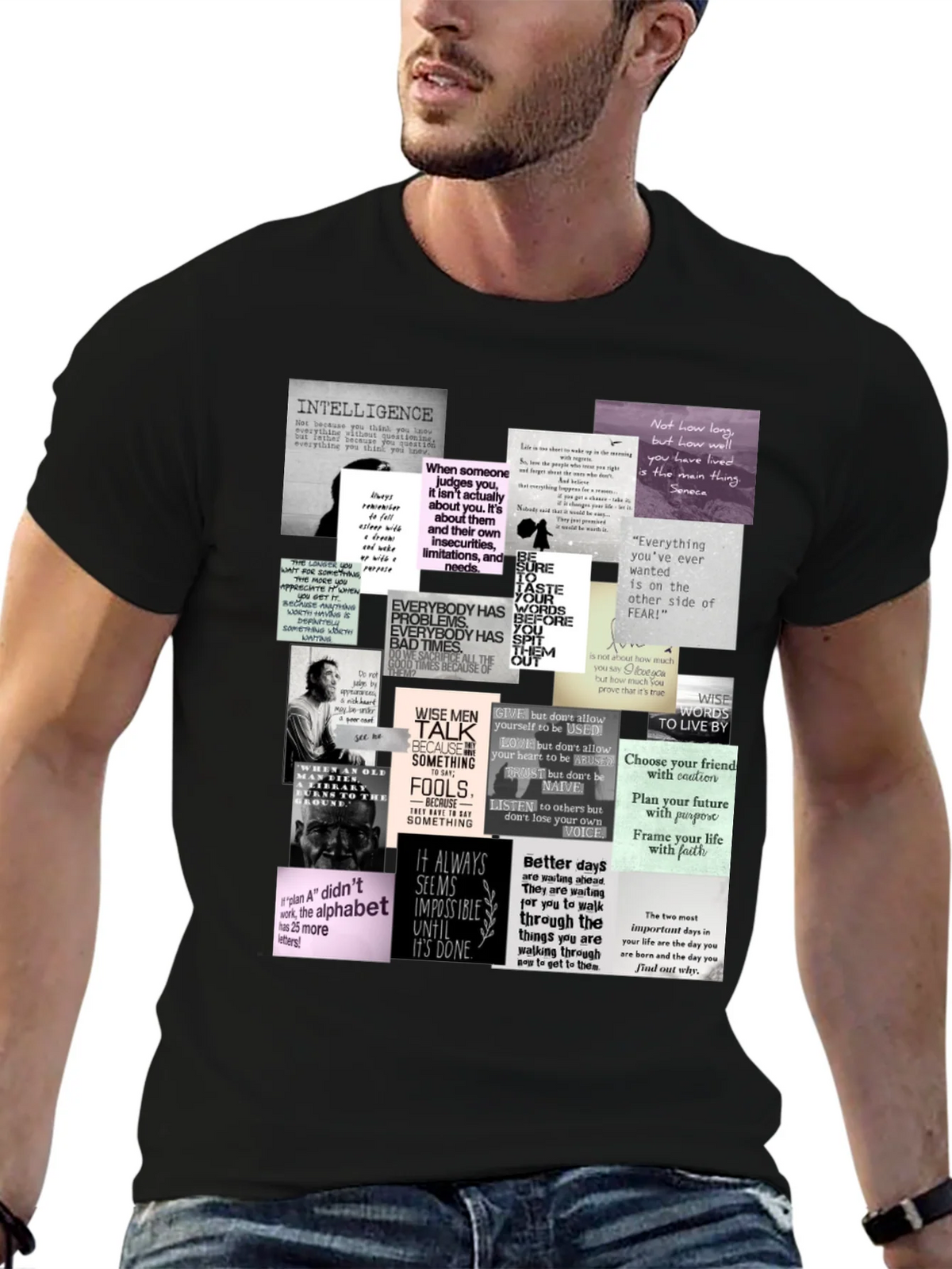 Inspirational Quote Collage T-Shirt - Black product image 6