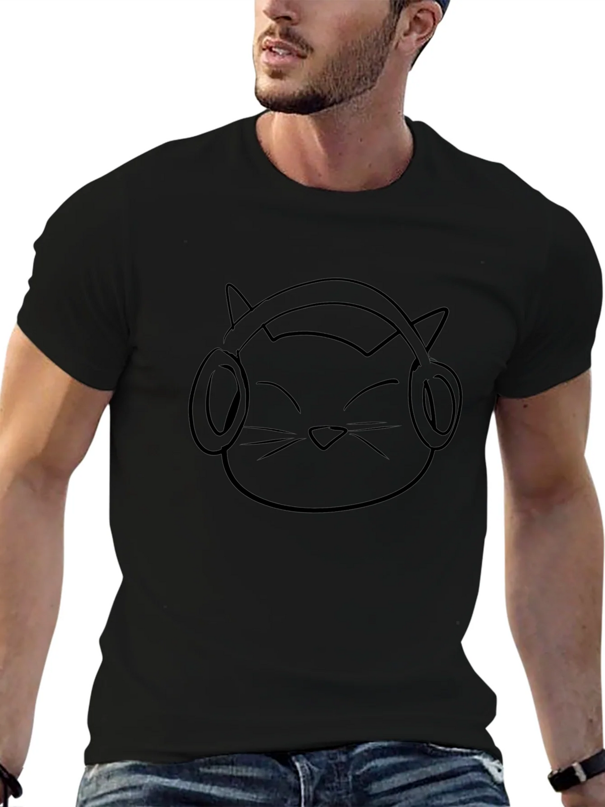 Cool Cat DJ Graphic Tee - Black Cotton T-Shirt product image 6