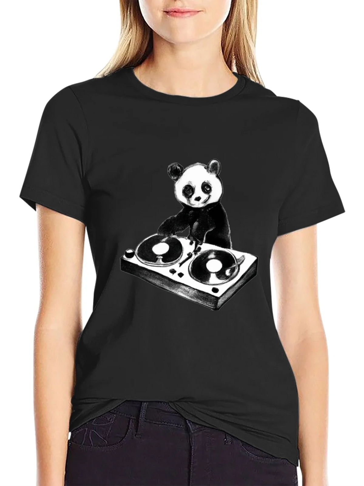 DJ Panda Graphic T-Shirt - Black Cotton Tee product image 2