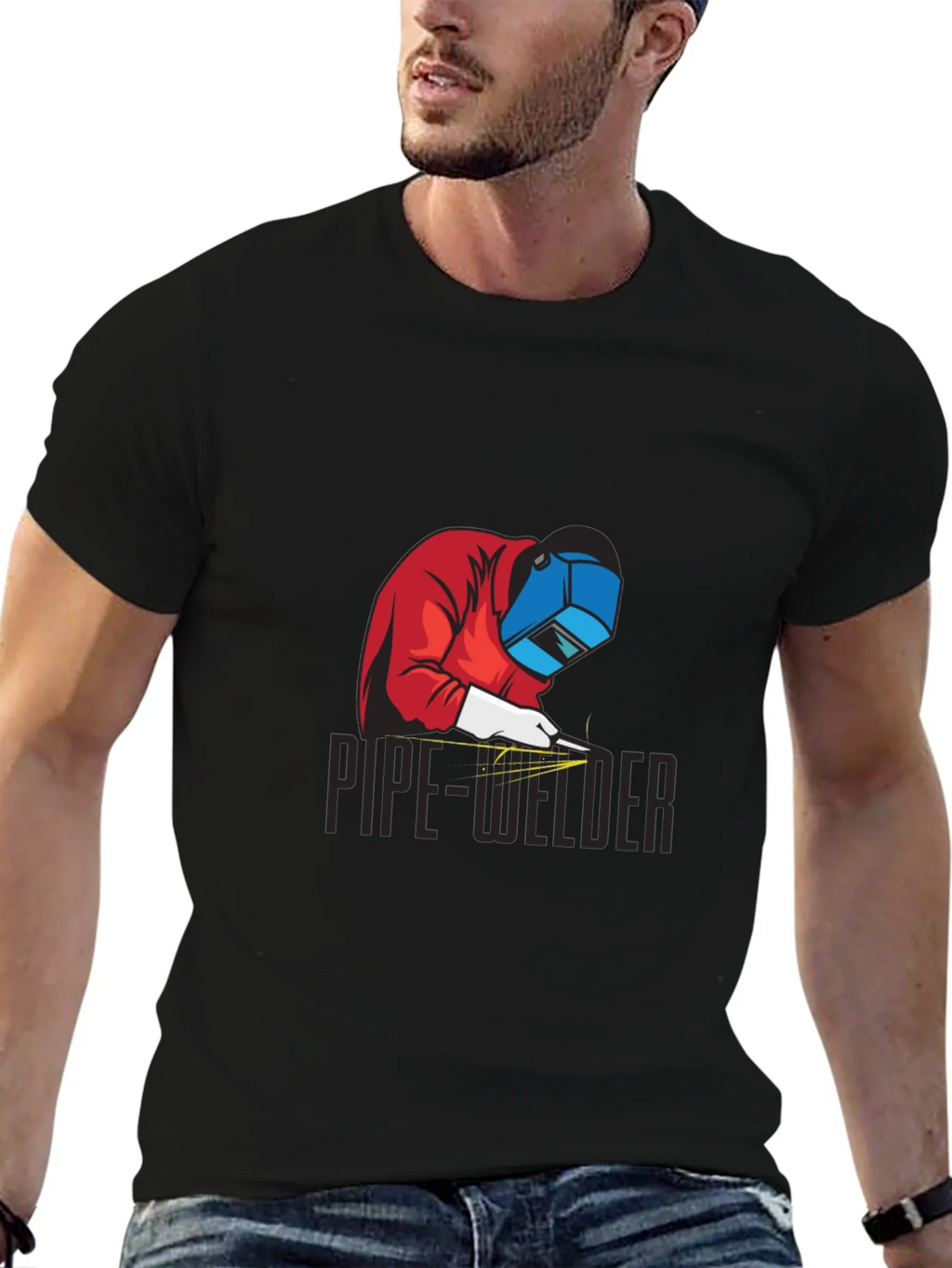 Pipe Welder Graphic Tee - Black Cotton T-Shirt product image 9