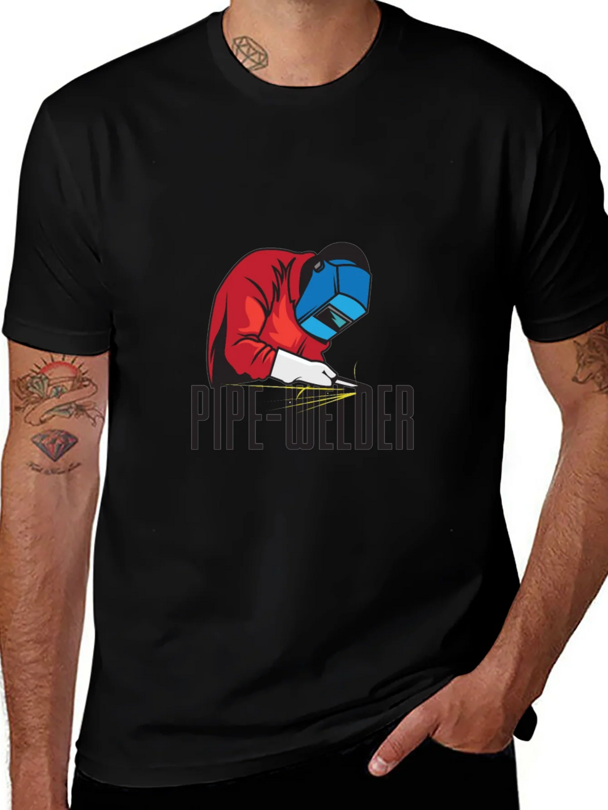 Pipe Welder Graphic Tee - Black Cotton T-Shirt product image 1