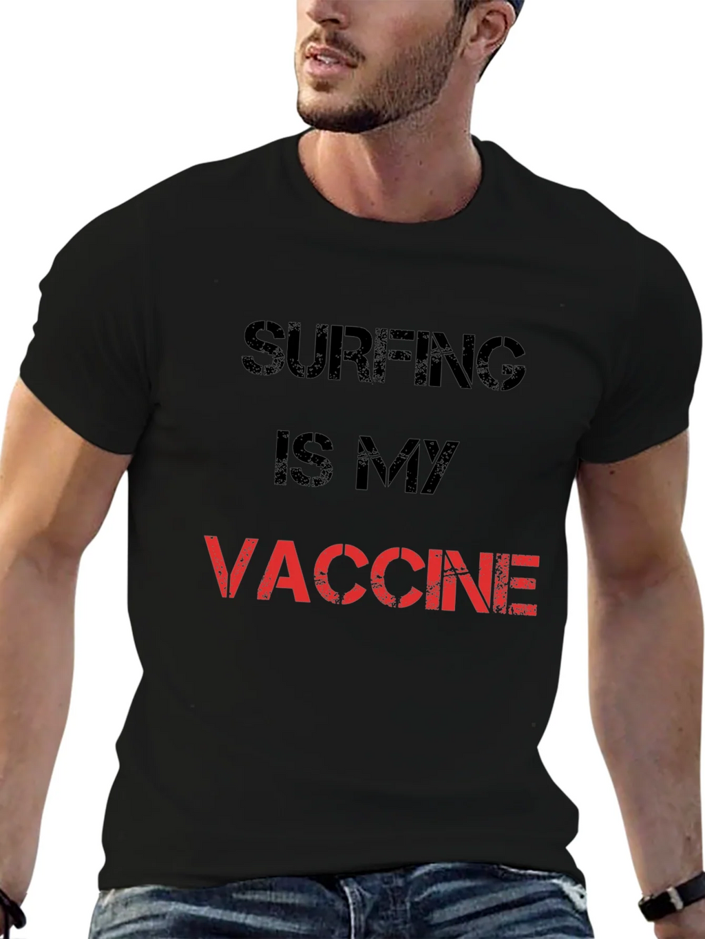 Surfing is My Vaccine T-Shirt - Black Cotton Tee product image 6