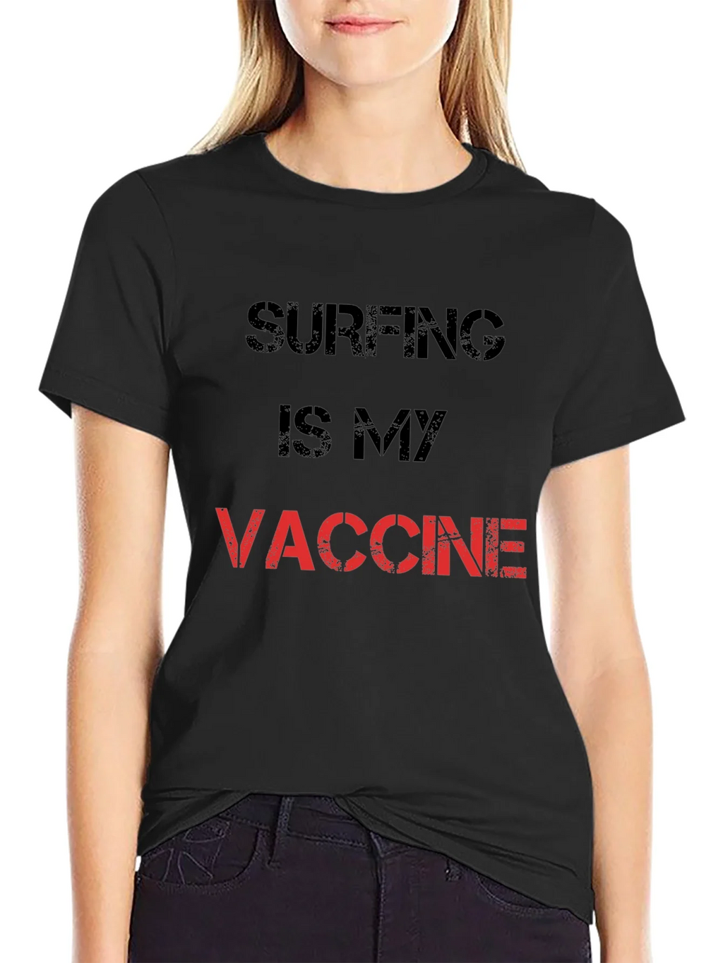 Surfing is My Vaccine T-Shirt - Black Cotton Tee product image 2