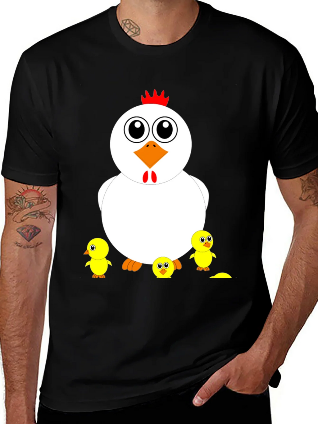 Funny Chicken & Chicks Graphic T-Shirt - Casual Black Tee product image 1