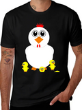 Funny Chicken & Chicks Graphic T-Shirt - Casual Black Tee product image 1