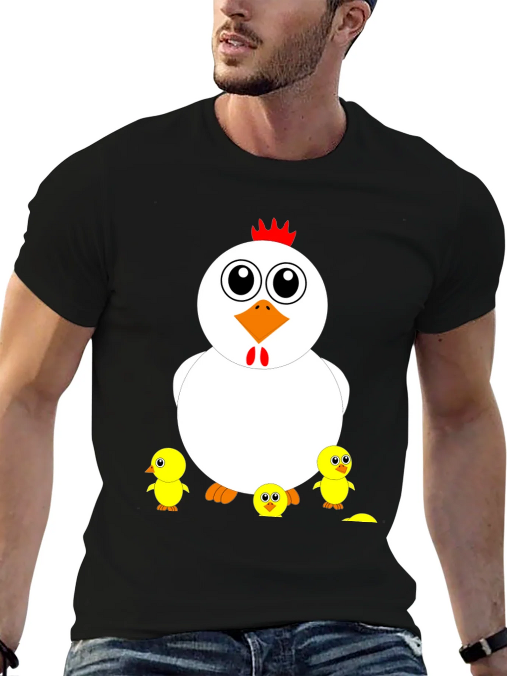 Funny Chicken & Chicks Graphic T-Shirt - Casual Black Tee product image 6