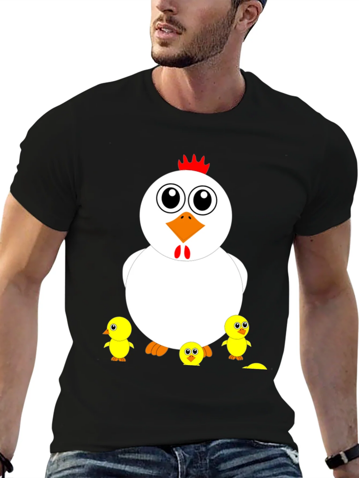 Funny Chicken & Chicks Graphic T-Shirt - Casual Black Tee product image 6