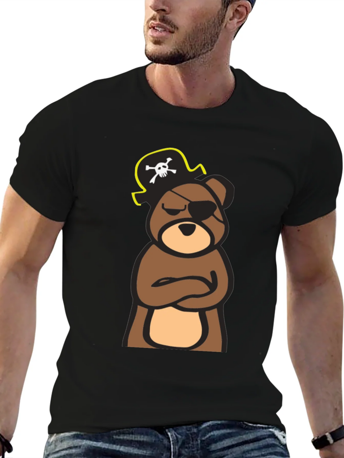 Pirate Bear Graphic Tee - Black Cotton T-Shirt product image 9
