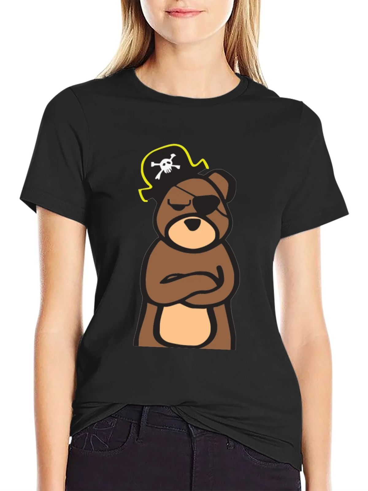 Pirate Bear Graphic Tee - Black Cotton T-Shirt product image 5