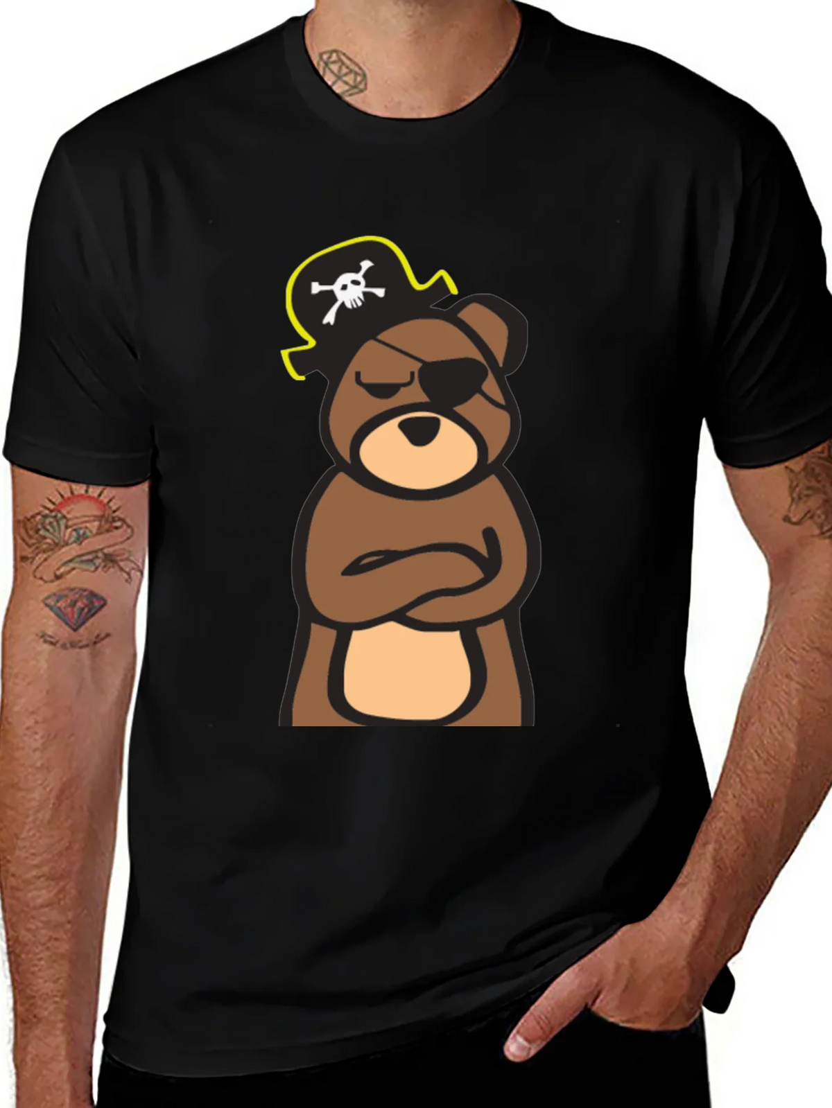 Pirate Bear Graphic Tee - Black Cotton T-Shirt product image 1