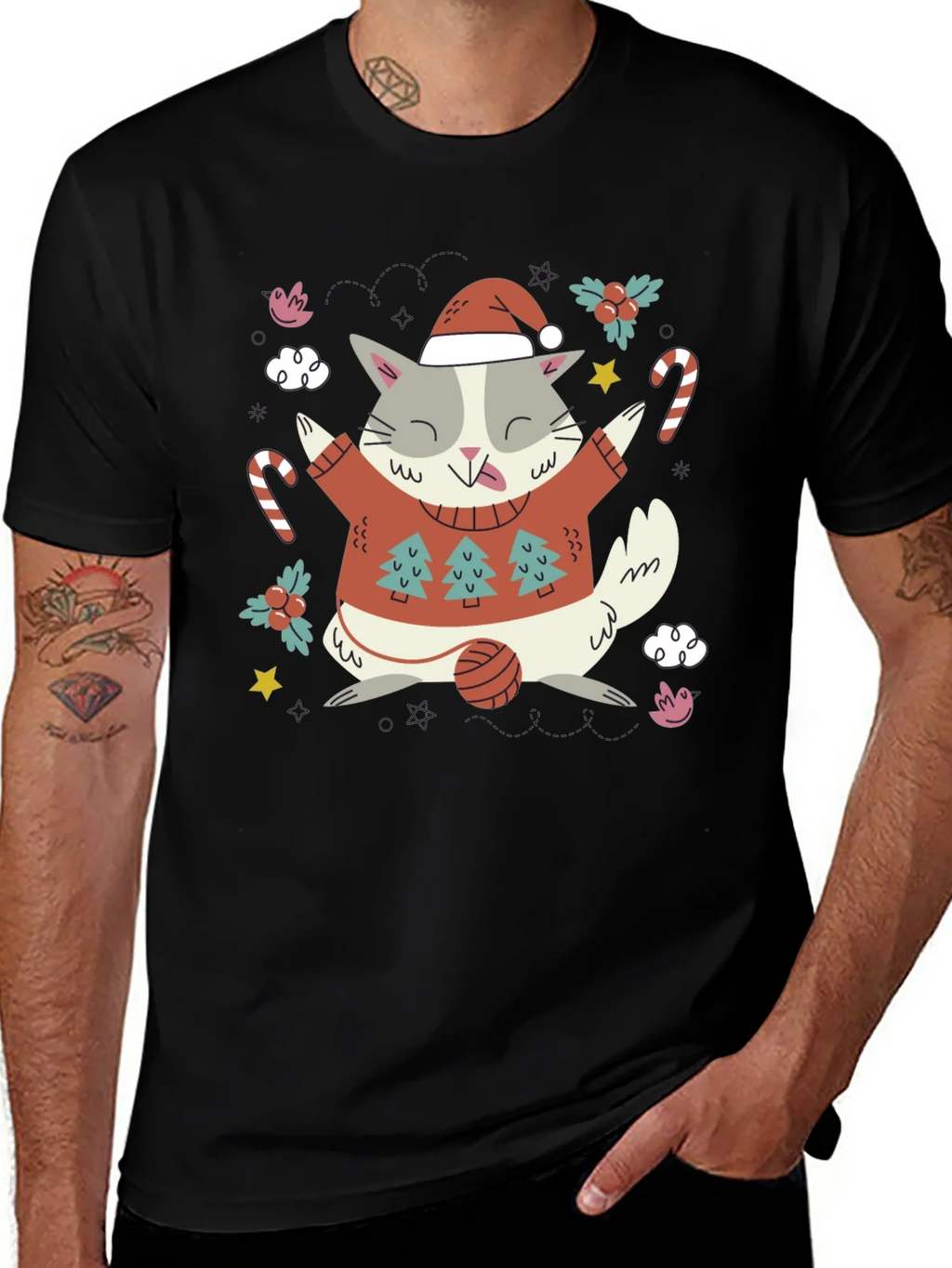Festive Cat Christmas T-Shirt product image 1