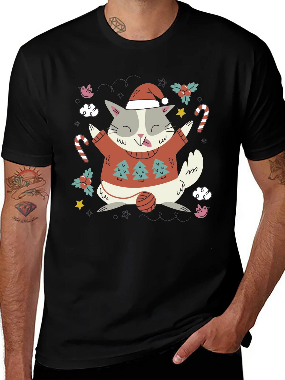 Festive Cat Christmas T-Shirt product image 1