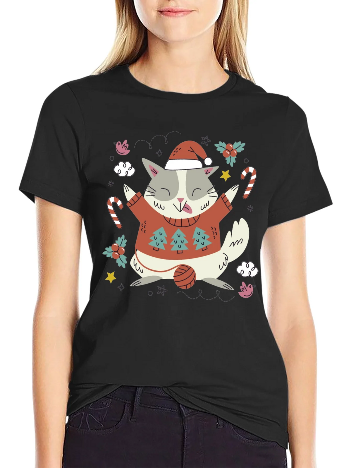Festive Cat Christmas T-Shirt product image 2