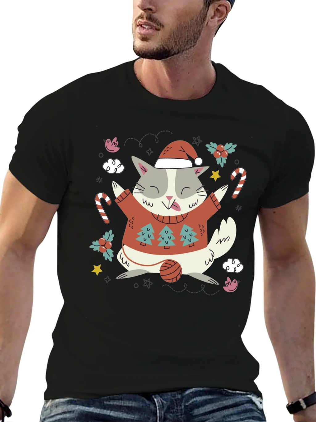 Festive Cat Christmas T-Shirt product image 6