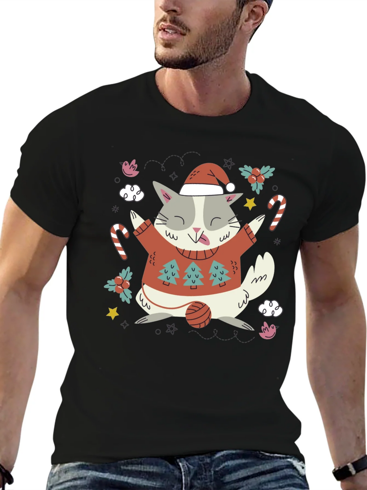 Festive Cat Christmas T-Shirt product image 6