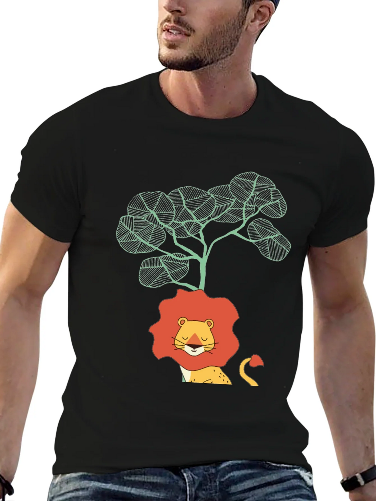Lion & Tree Graphic Print Black T-Shirt product image 9