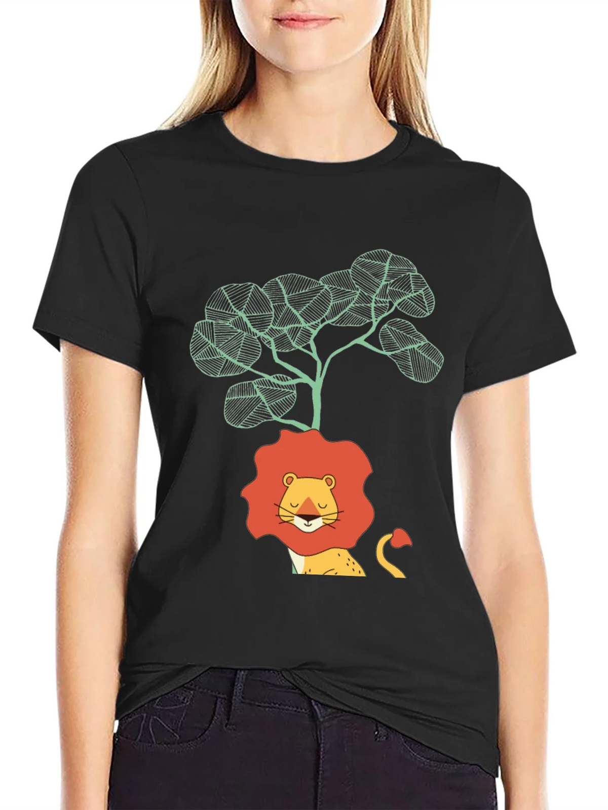 Lion & Tree Graphic Print Black T-Shirt product image 5