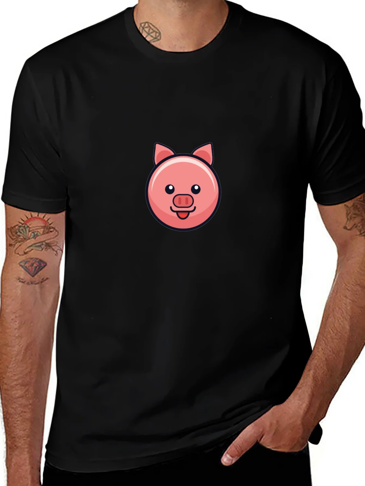 Cute Pig Face Black T-Shirt product image 1