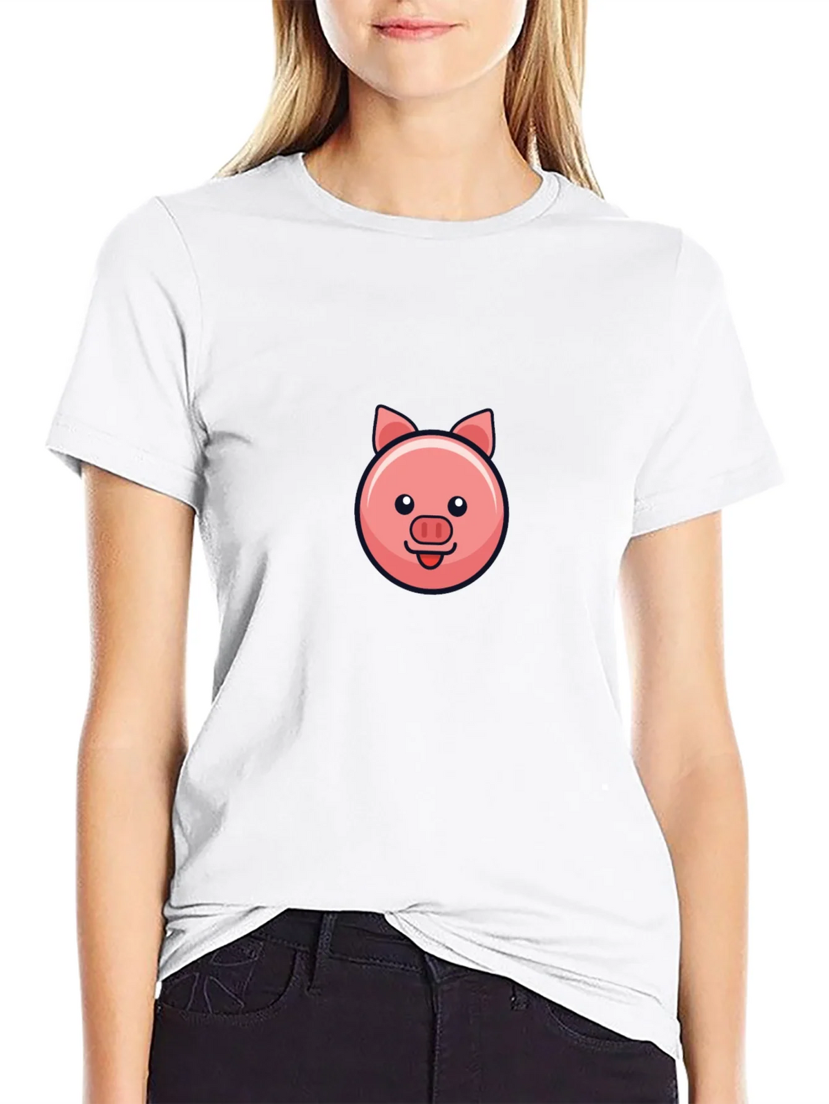 Cute Pig Face Black T-Shirt product image 8