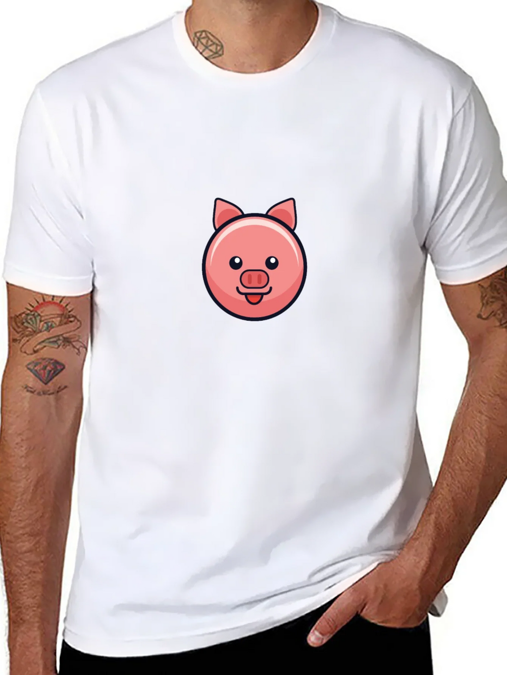 Cute Pig Face Black T-Shirt product image 7