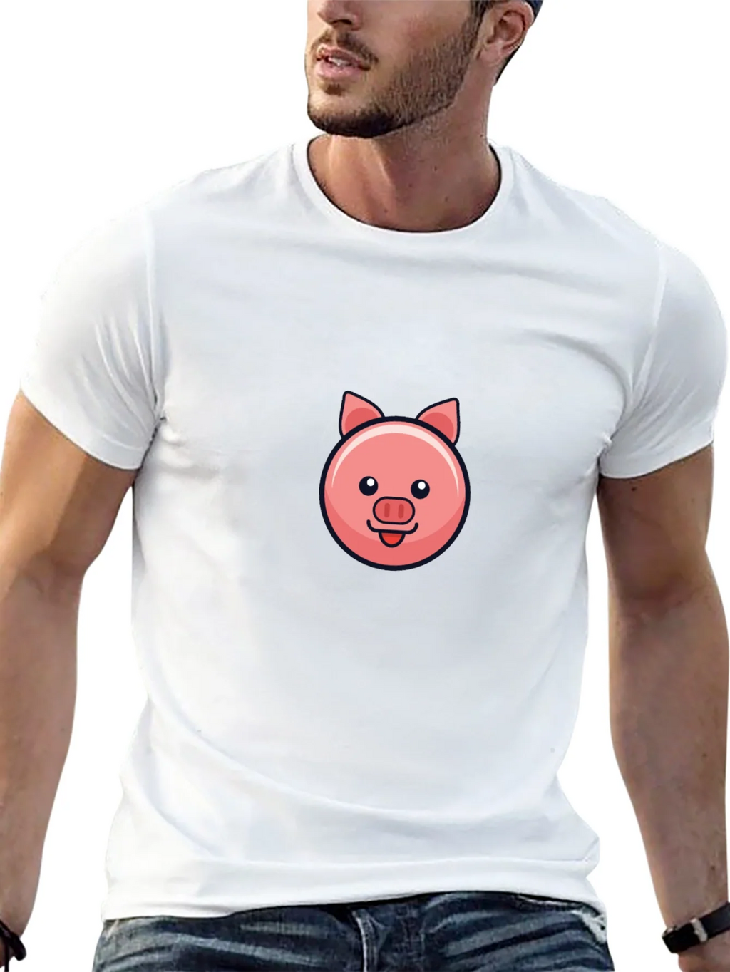 Cute Pig Face Black T-Shirt product image 12