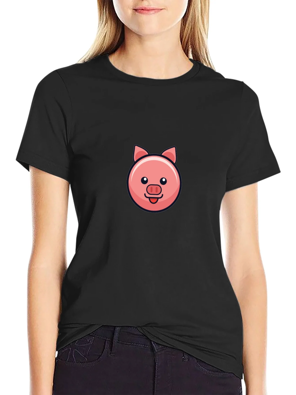 Cute Pig Face Black T-Shirt product image 2