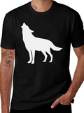 Mens Black T-shirt with Wolf Silhouette product image 1