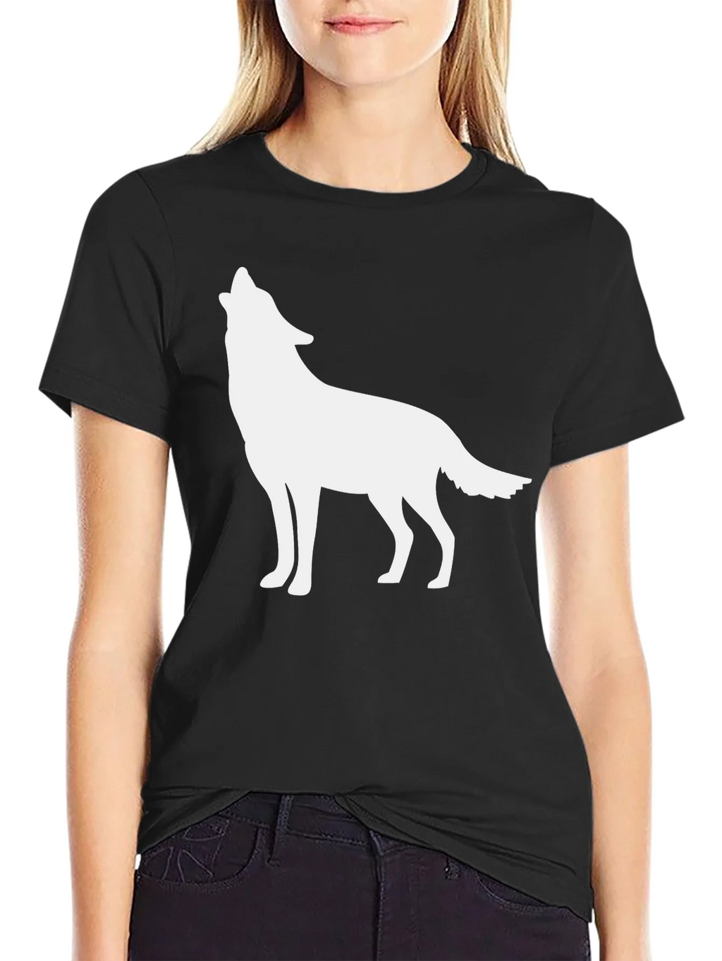 Mens Black T-shirt with Wolf Silhouette product image 2
