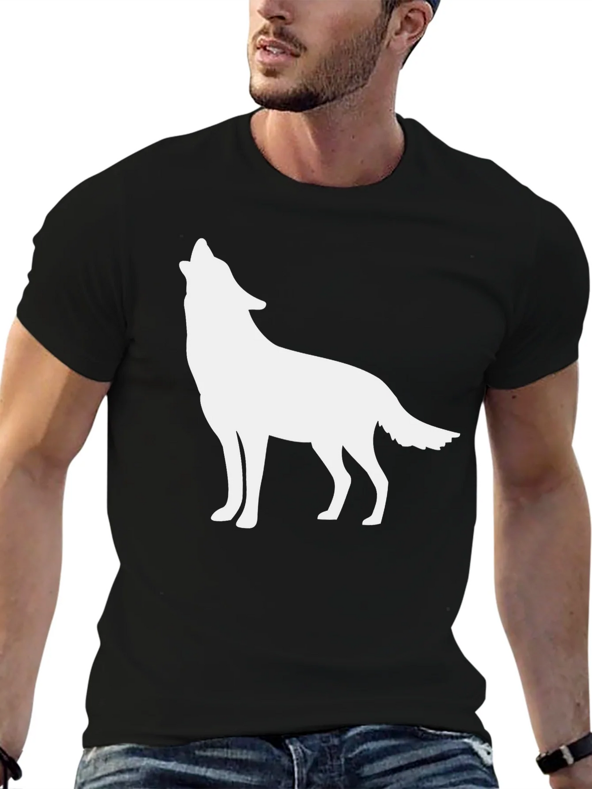 Mens Black T-shirt with Wolf Silhouette product image 6