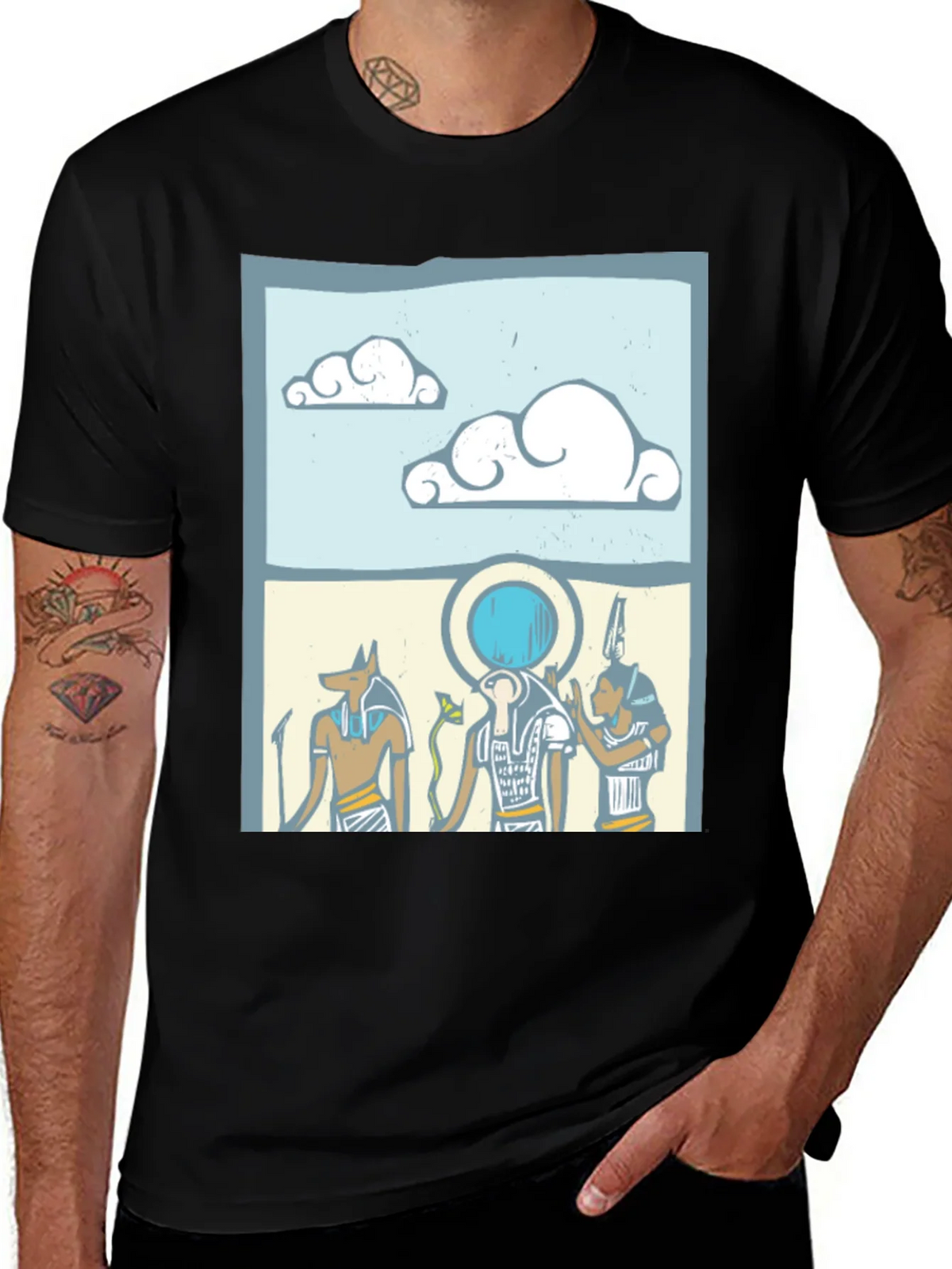 Egyptian Gods Graphic Print Black T-Shirt product image 1