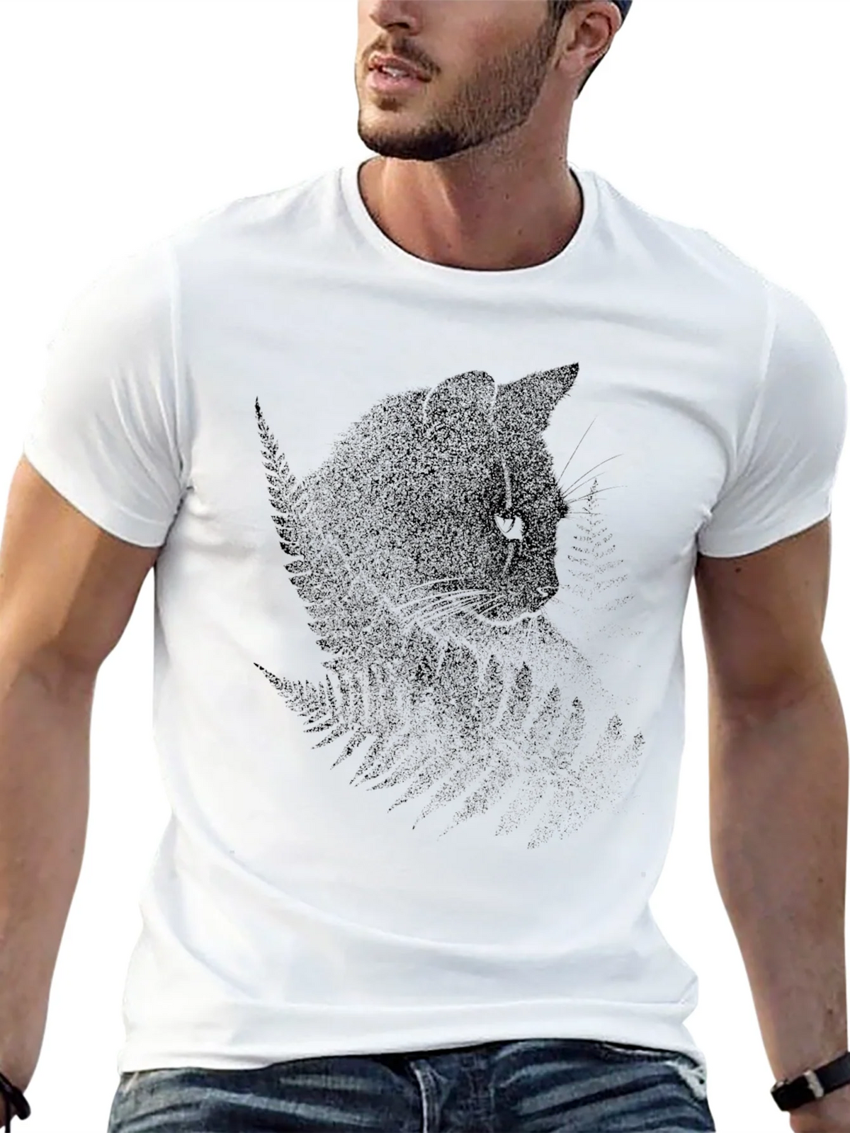 Black Cat & Fern Graphic Tee - Stylish Unisex T-Shirt product image 4