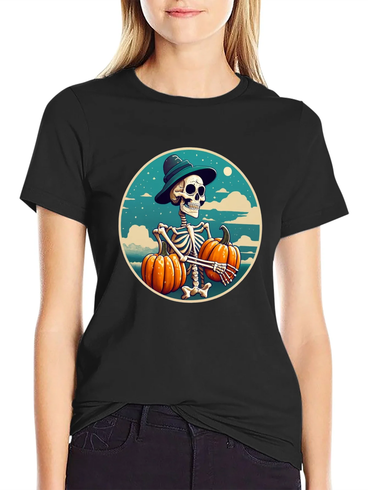 Skeleton Pumpkin T-Shirt - Halloween Graphic Tee product image 2