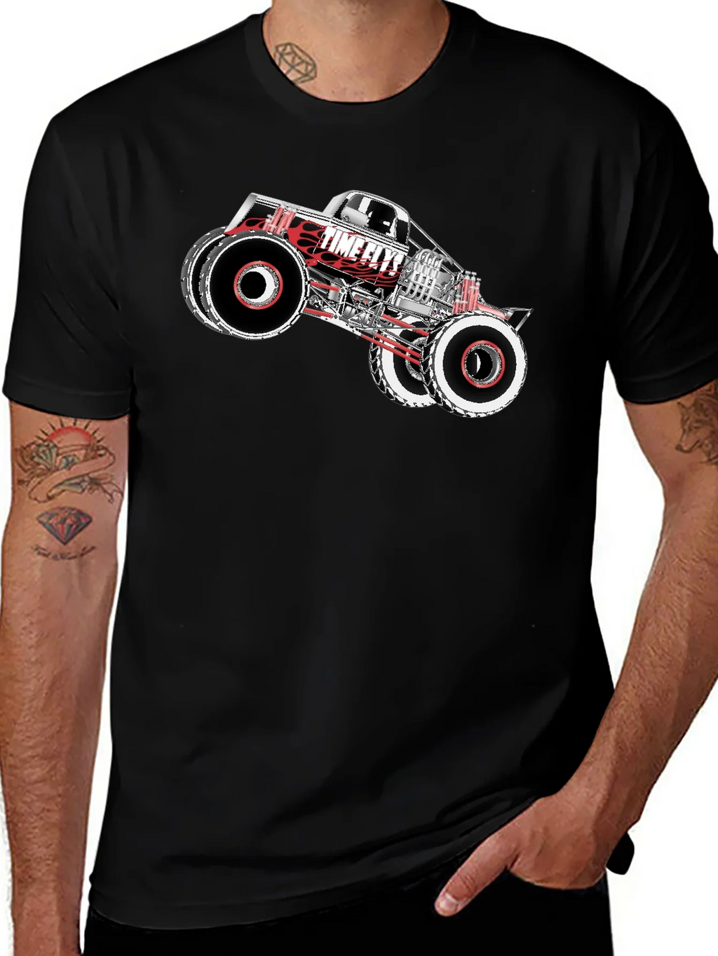 Time Flys Monster Truck Graphic T-Shirt - Black product image 1