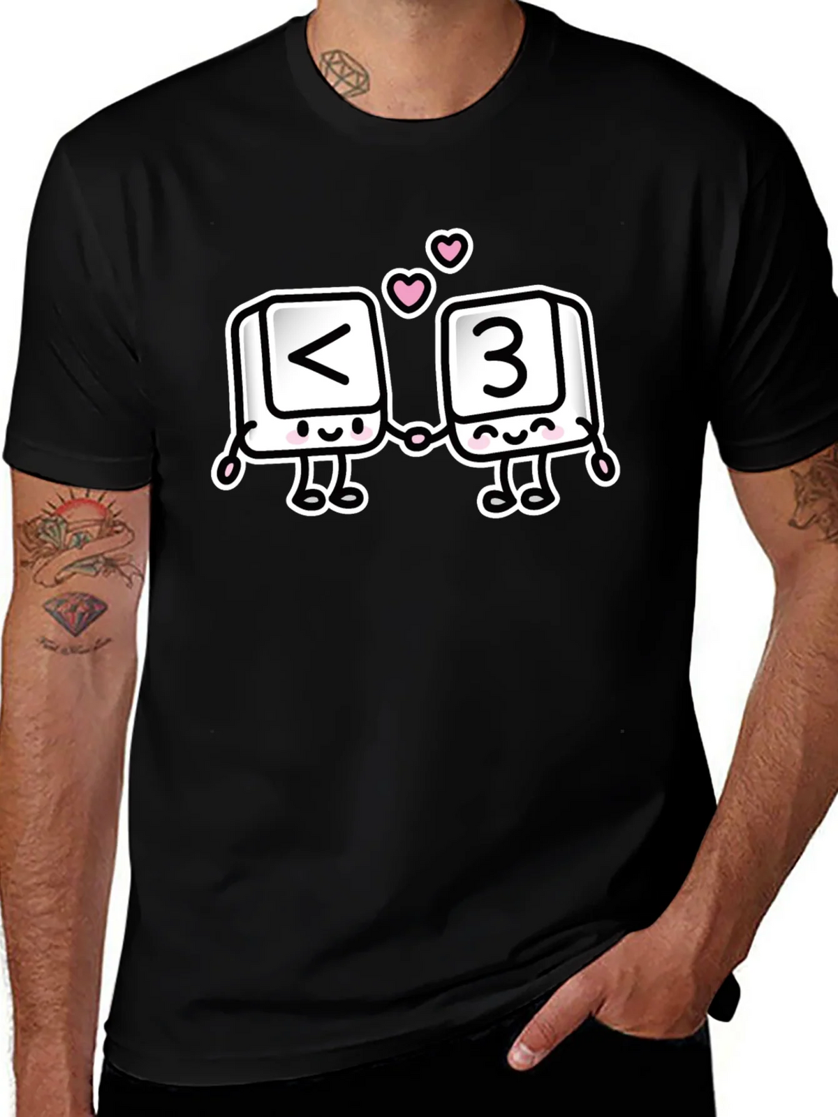 Black T-Shirt with <3 Cartoon Design product image 1