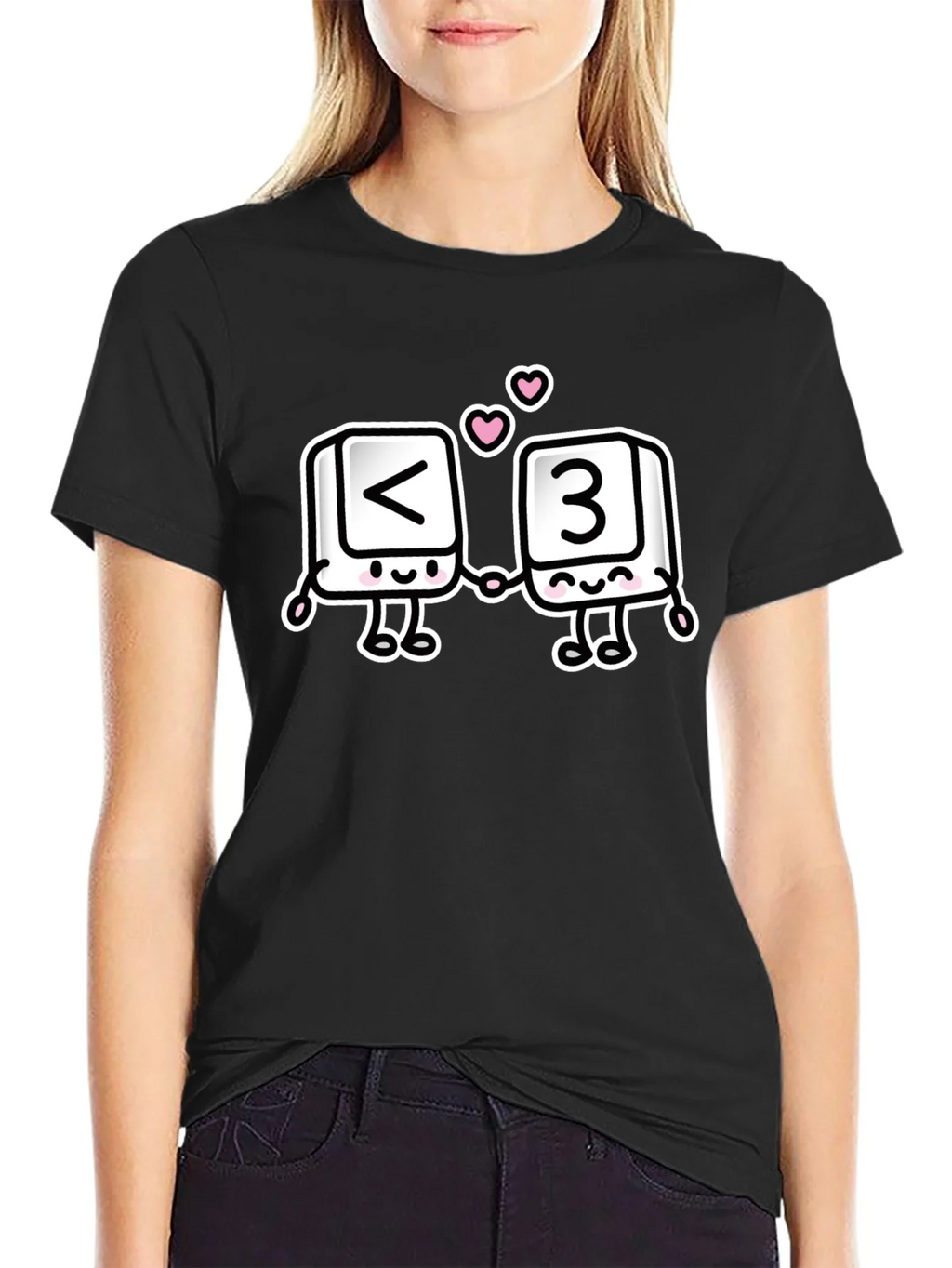 Black T-Shirt with <3 Cartoon Design product image 2