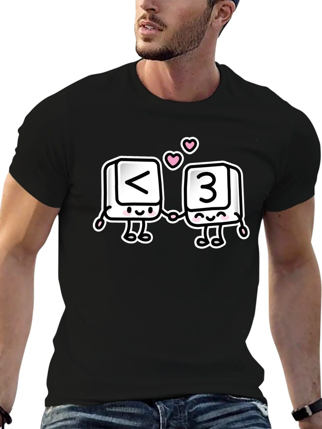 Black T-Shirt with <3 Cartoon Design product image 6