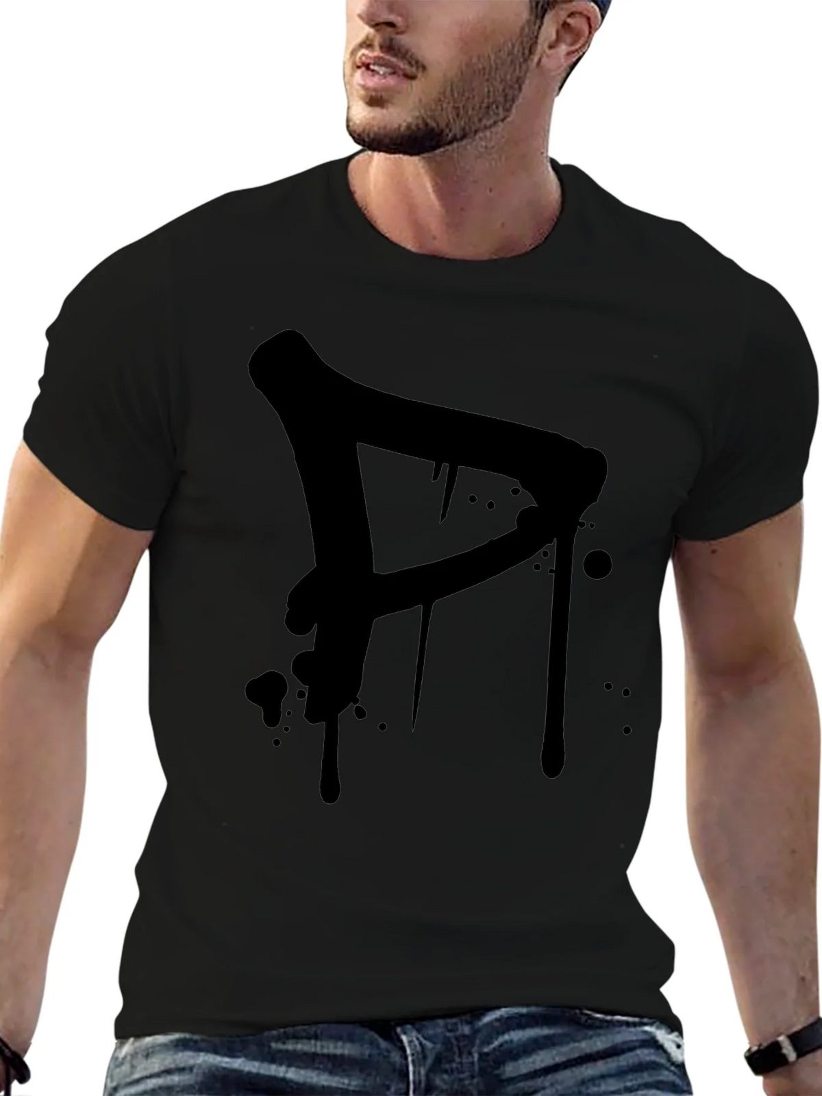 Mens Black T-Shirt with Graffiti Style Letter product image 6
