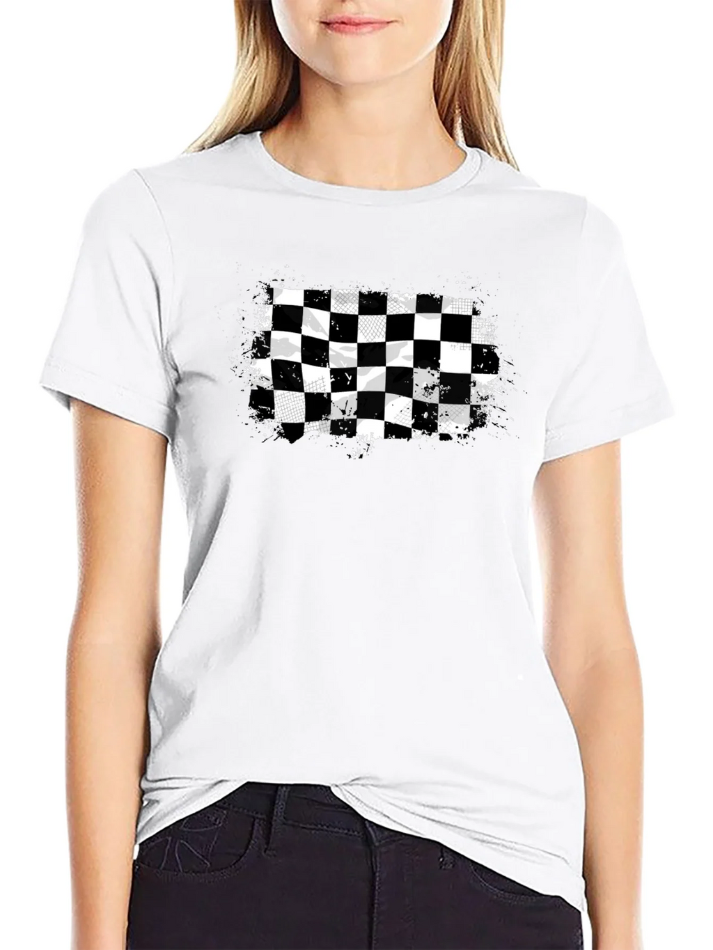 Checkered Flag Graphic Tee - Black Cotton T-Shirt product image 8