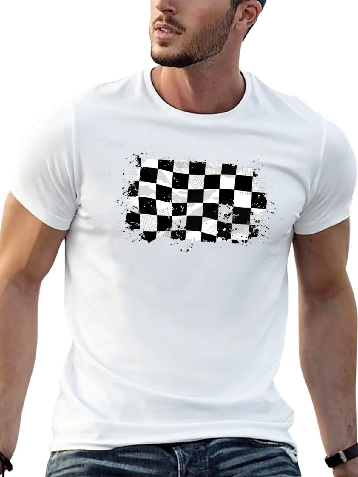 Checkered Flag Graphic Tee - Black Cotton T-Shirt product image 12
