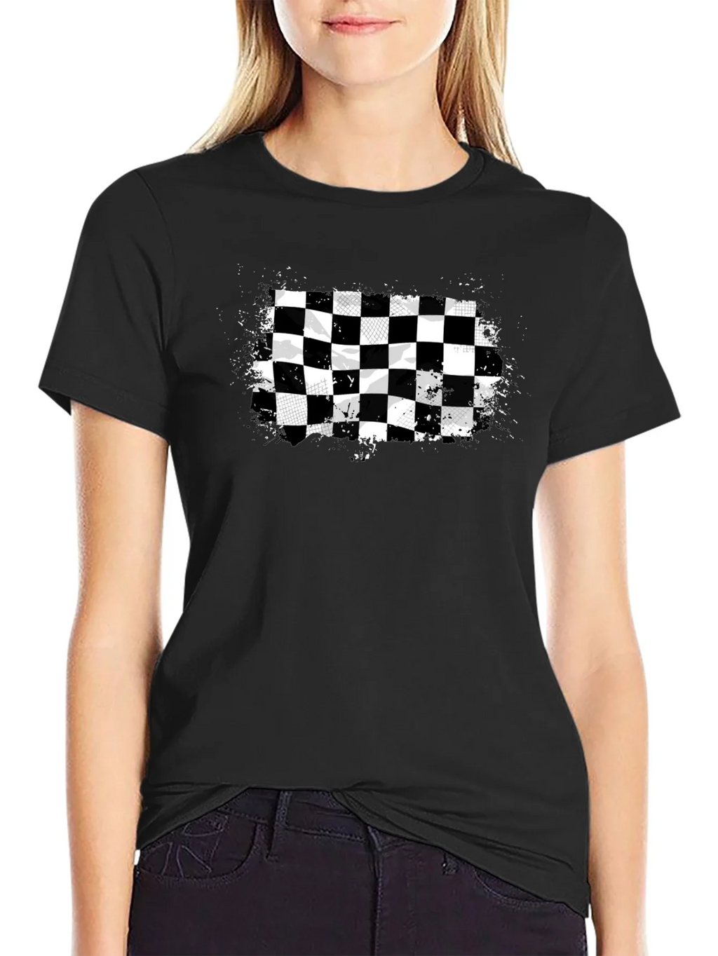 Checkered Flag Graphic Tee - Black Cotton T-Shirt product image 2