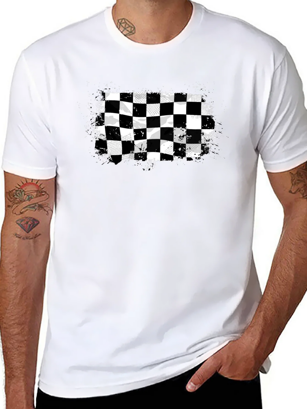 Checkered Flag Graphic Tee - Black Cotton T-Shirt product image 7