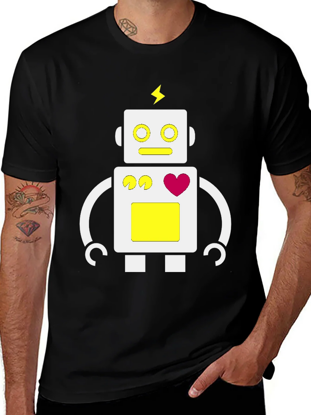 Fun Robot Graphic Tee - Black Cotton Blend product image 1