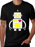 Fun Robot Graphic Tee - Black Cotton Blend product image 1