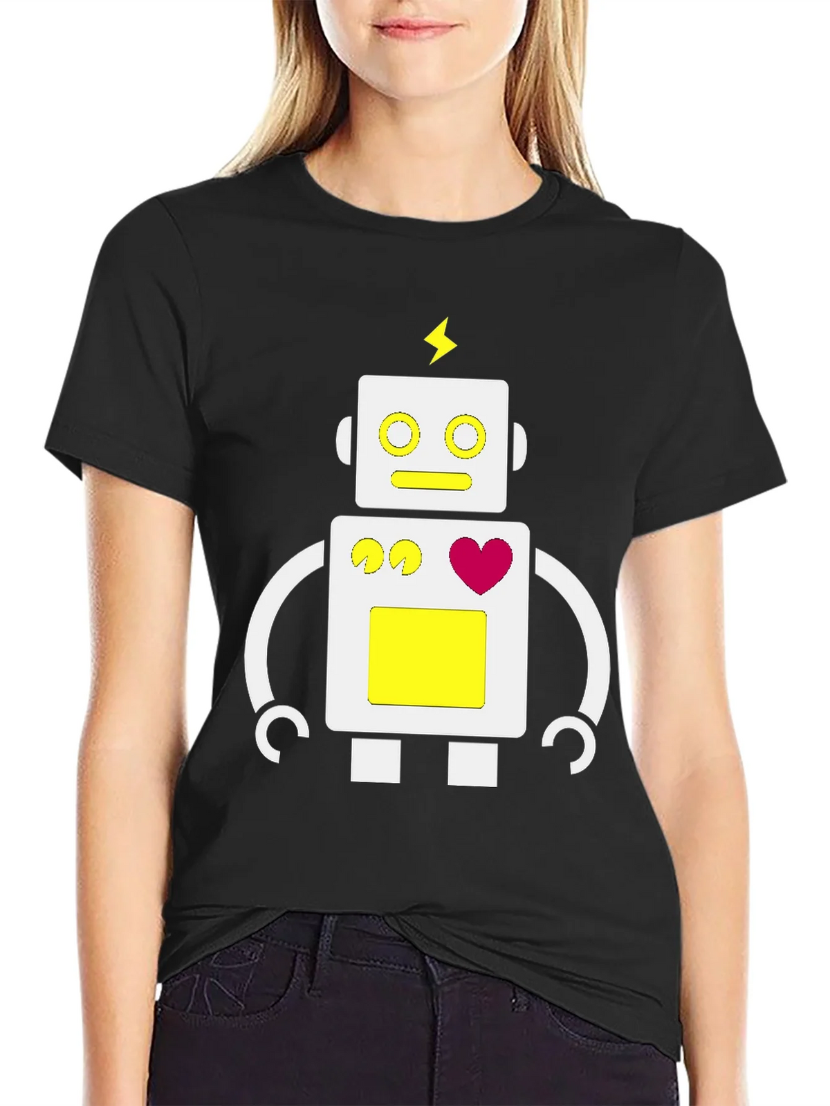 Fun Robot Graphic Tee - Black Cotton Blend product image 5