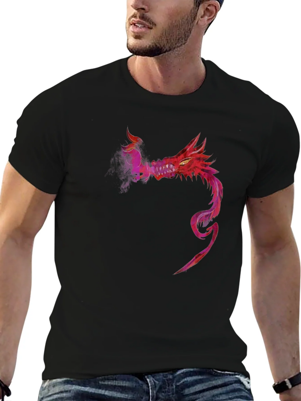 Red Dragon Graphic Tee - Stylish Mens Black T-Shirt product image 6