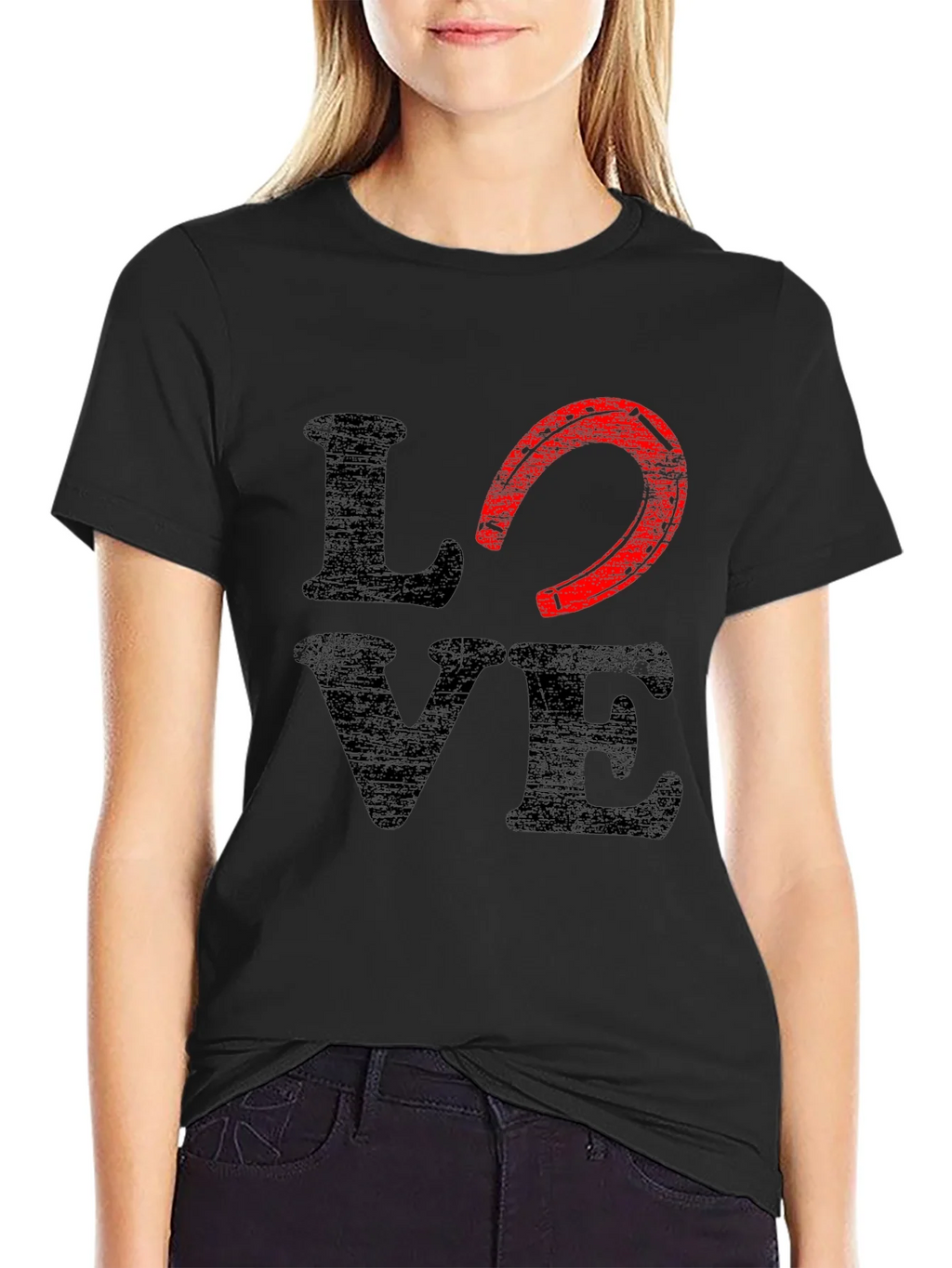Love Horseshoe Graphic Tee - Black Cotton Blend product image 5
