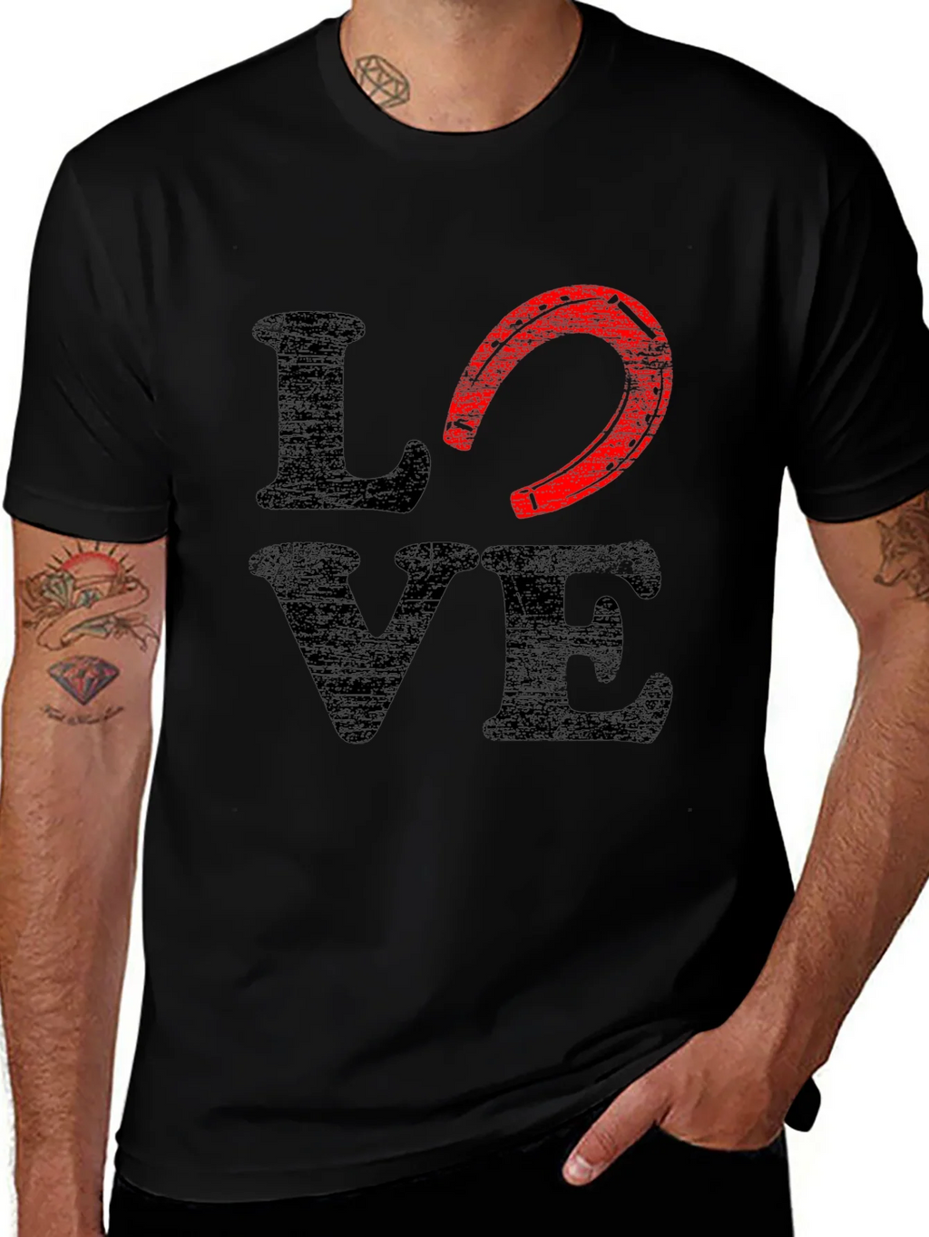 Love Horseshoe Graphic Tee - Black Cotton Blend product image 1