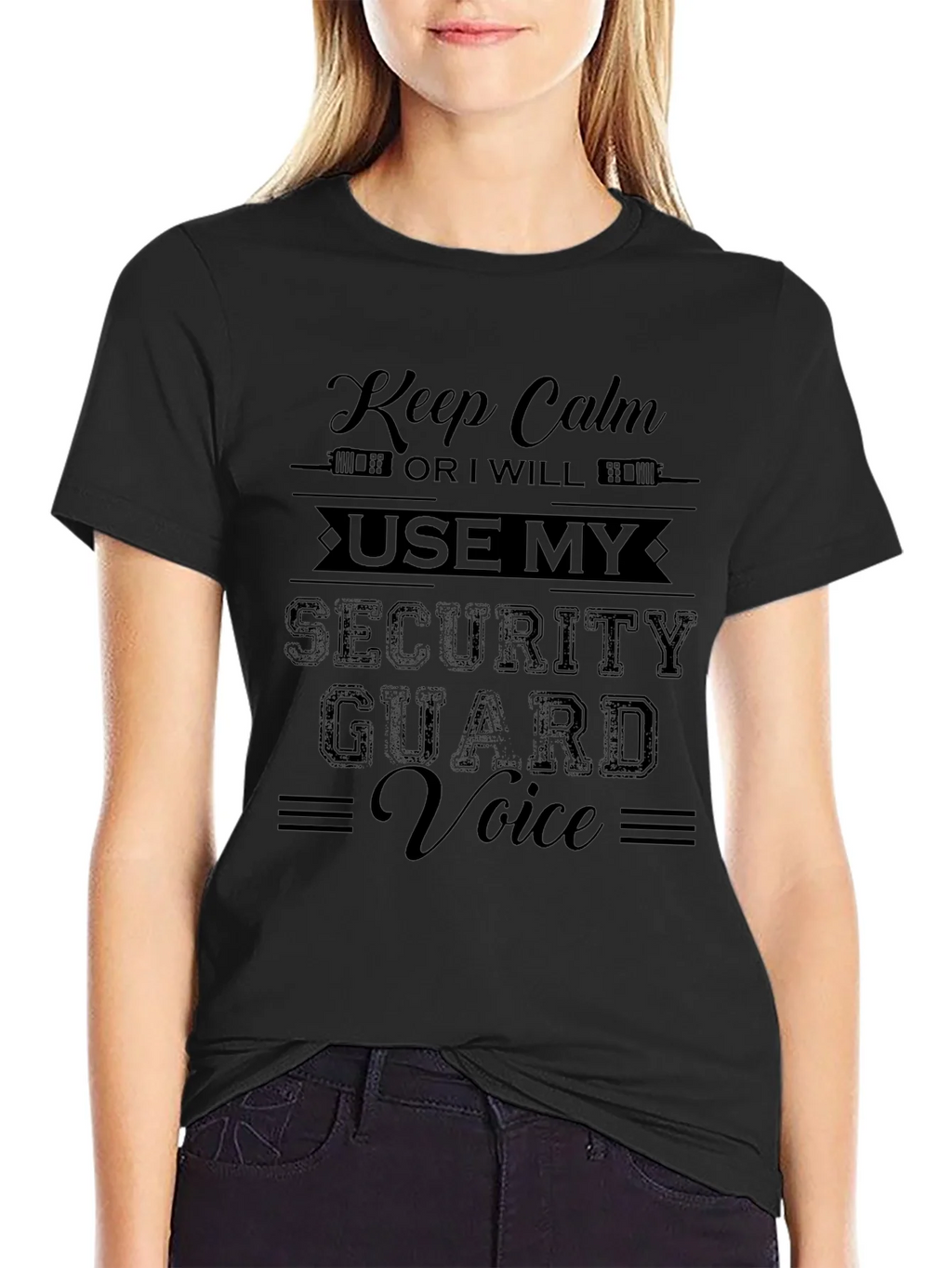 Keep Calm Security Guard Voice Black Graphic T-Shirt product image 2