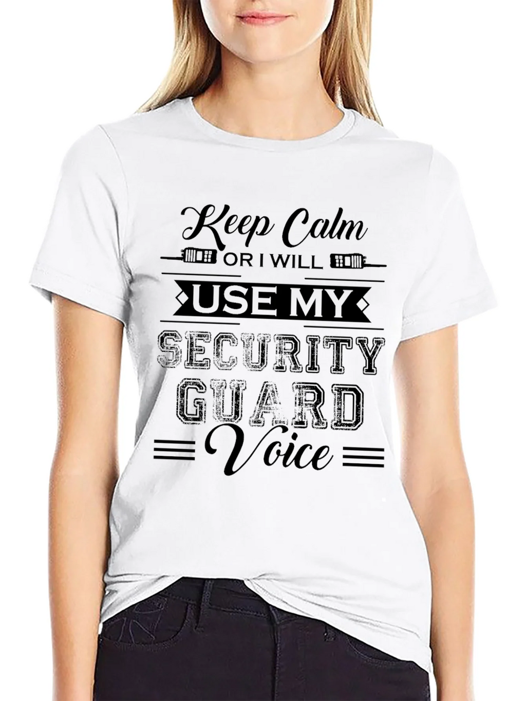 Keep Calm Security Guard Voice Black Graphic T-Shirt product image 8