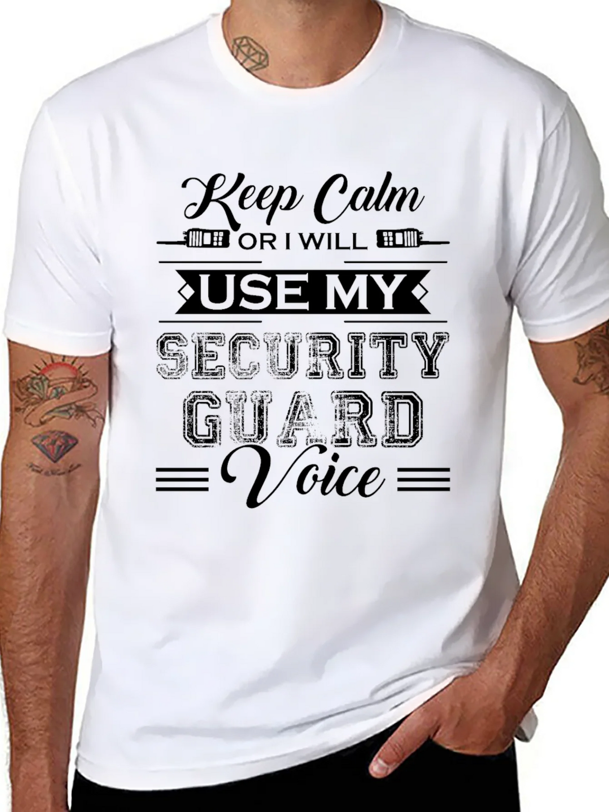Keep Calm Security Guard Voice Black Graphic T-Shirt product image 7